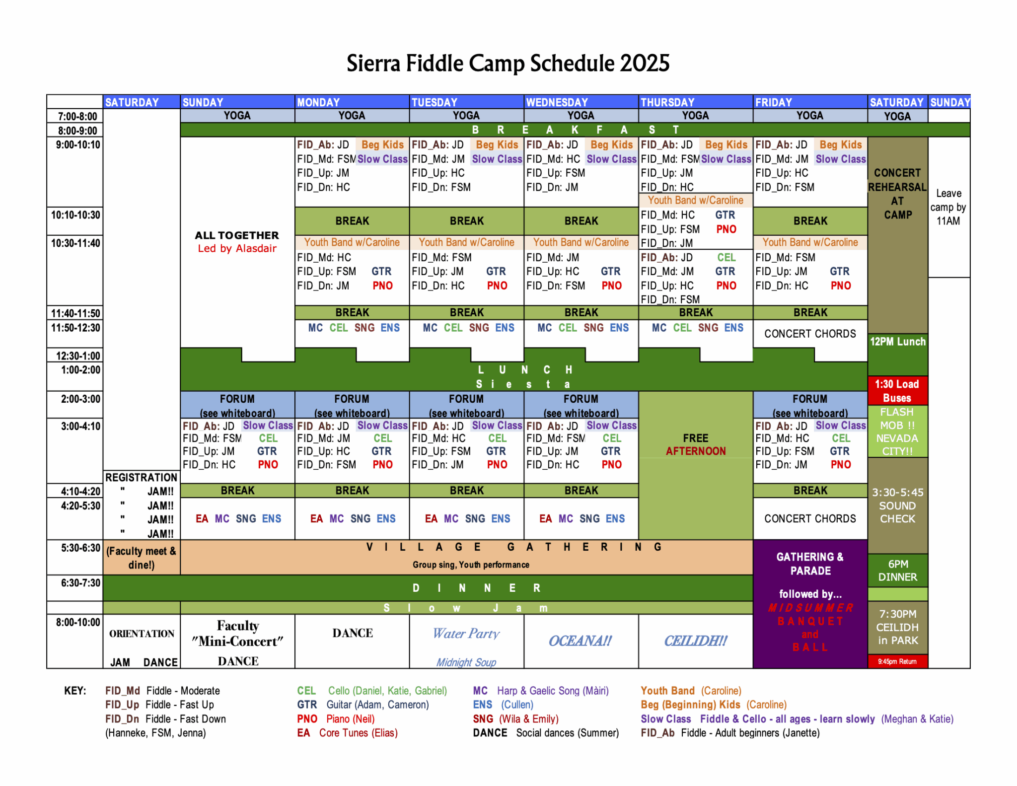 Schedule & Classes - Alasdair Fraser's Sierra Fiddle Camp